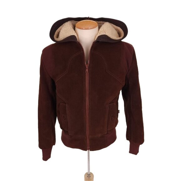 Vintage Ransom Clothing Suede Leather Jacket Size XS Pile Lined Hooded Y2K - Picture 1 of 11